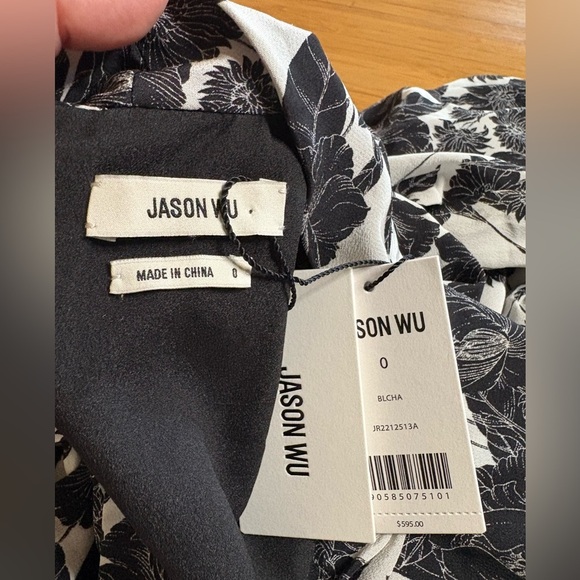 NWT Jason Wu- Black And White Silk Floral Necktie Dress. Size 0 - Picture 6 of 11